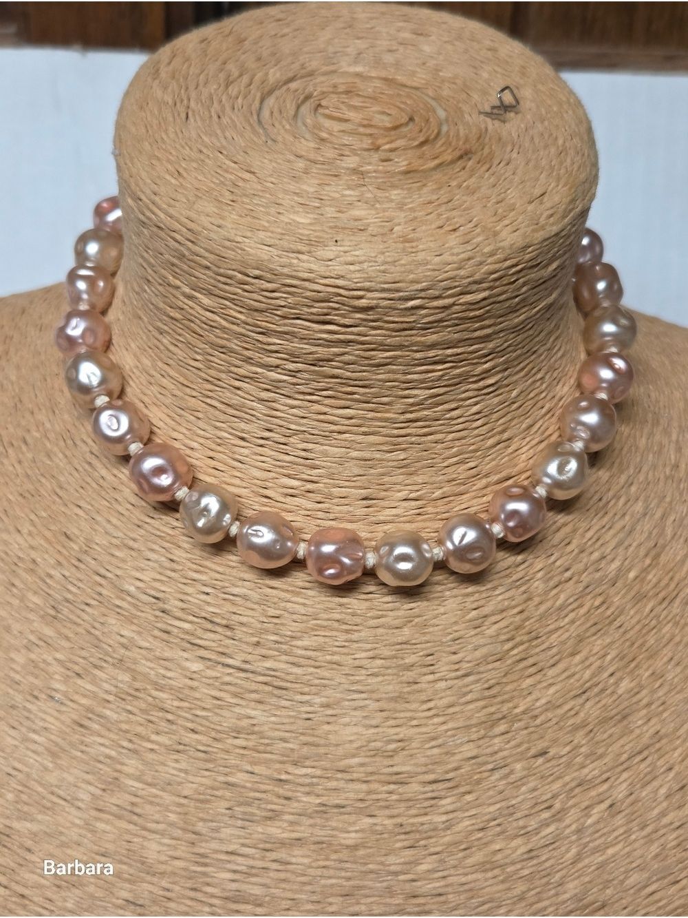 Vintage 60s Baby Pink Glass Baroque Pearl Choker Necklace